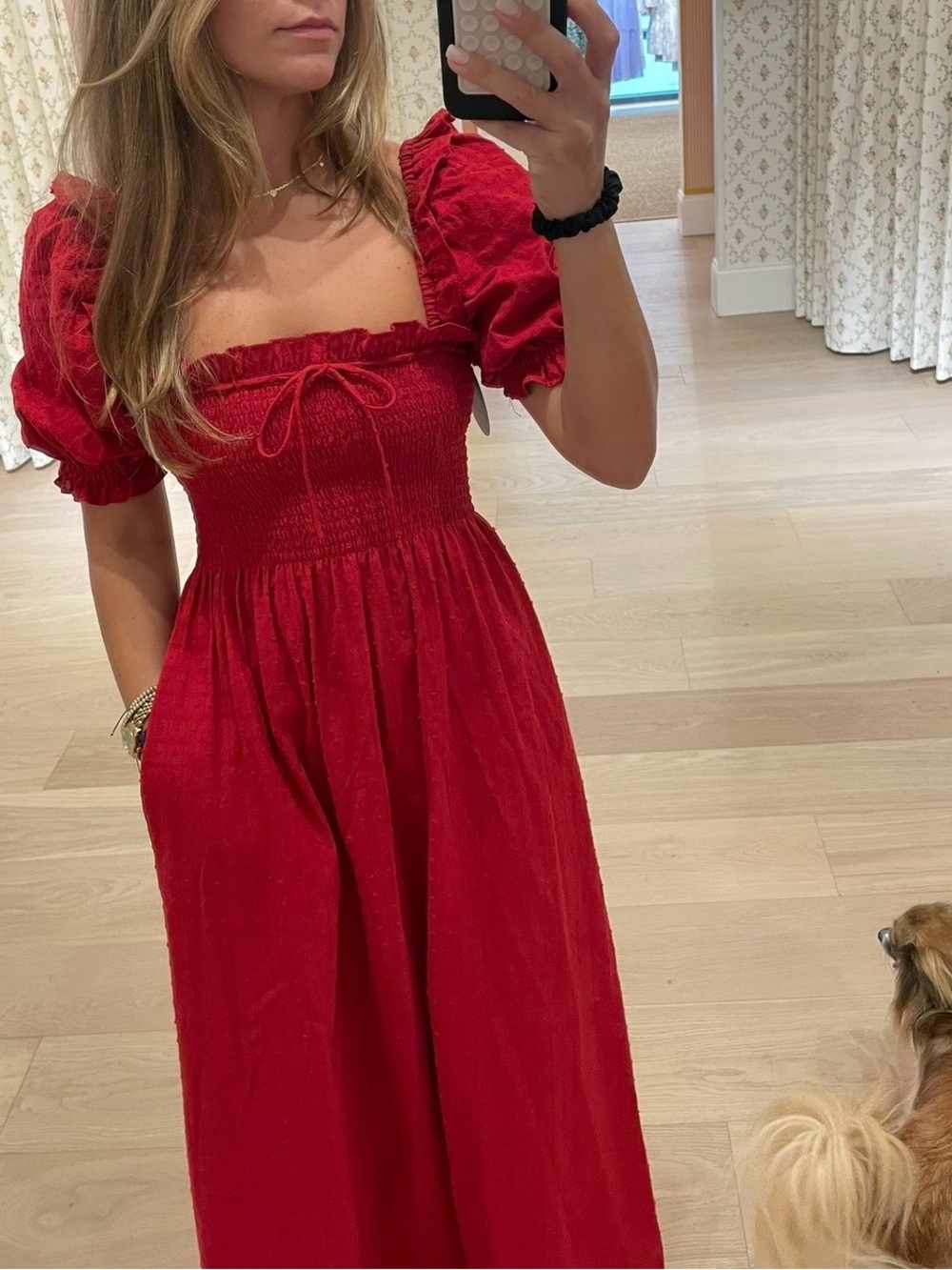 Scarlett Nap Dress Smocked Square-Neck Maxi Dress in Red -